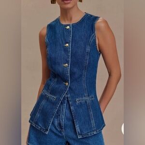 Meshki Abel Blue Denim Sleeveless vest and short coordinated set size Small